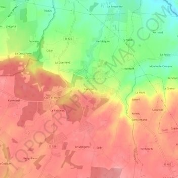 Topografische kaart Kerscan, hoogte, reliëf