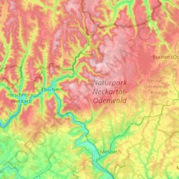 Topografische kaart Waldbrunn, hoogte, reliëf