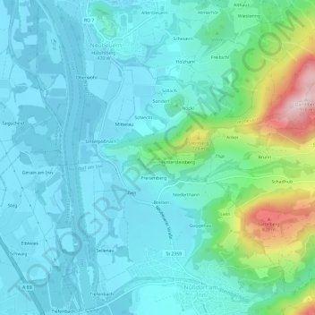 Topografische kaart Vordersteinberg, hoogte, reliëf