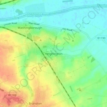 Topografische kaart Heighington, hoogte, reliëf