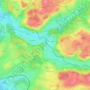 Topografische kaart Staudach, hoogte, reliëf