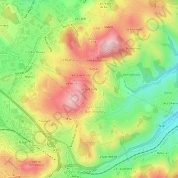 Topografische kaart Le Petit Culty, hoogte, reliëf