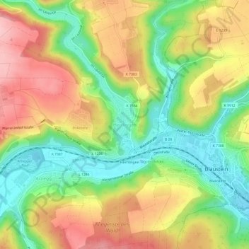 Topografische kaart Herrlingen, hoogte, reliëf