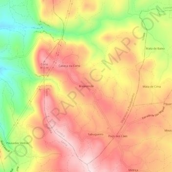 Topografische kaart Malavenda, hoogte, reliëf