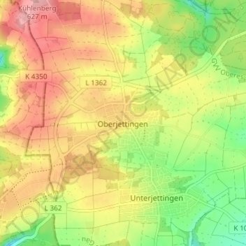 Topografische kaart Oberjettingen, hoogte, reliëf
