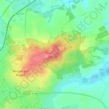 Topografische kaart Rugard, hoogte, reliëf