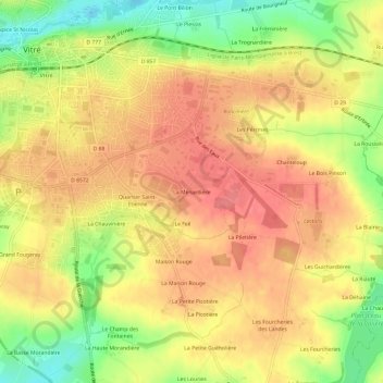 Topografische kaart La Ménardière, hoogte, reliëf