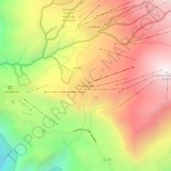 Topografische kaart El Colorado, hoogte, reliëf