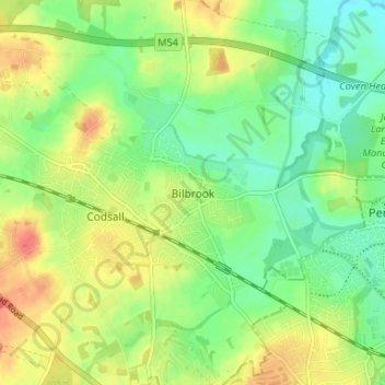 Topografische kaart Bilbrook, hoogte, reliëf