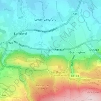 Topografische kaart Upper Langford, hoogte, reliëf