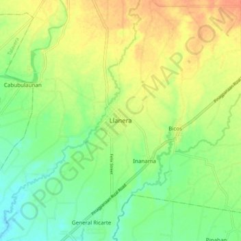 Topografische kaart Llanera, hoogte, reliëf