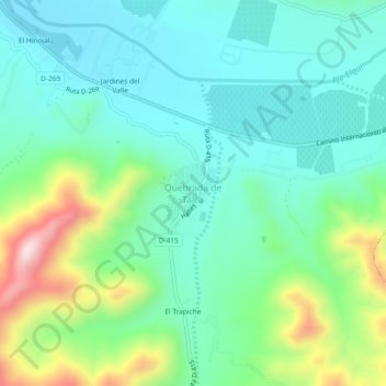 Topografische kaart Quebrada de Talca, hoogte, reliëf
