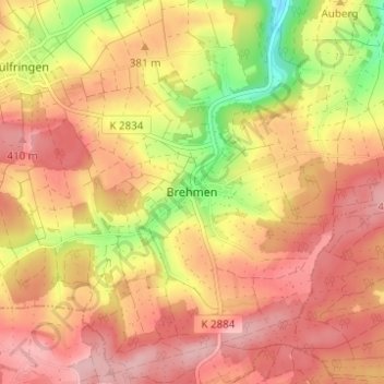 Topografische kaart Brehmen, hoogte, reliëf