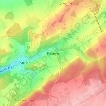 Topografische kaart Haltinne, hoogte, reliëf
