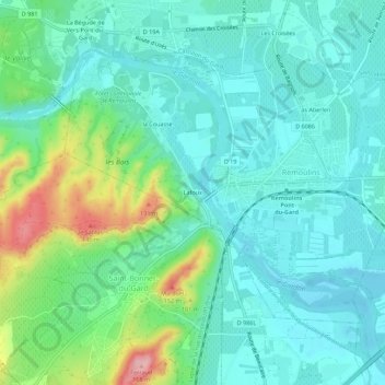 Topografische kaart Lafoux, hoogte, reliëf