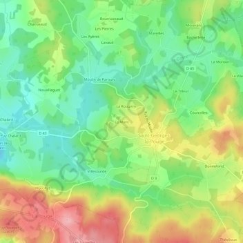 Topografische kaart Le Mont, hoogte, reliëf