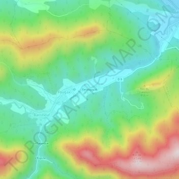 Topografische kaart Delalaygue, hoogte, reliëf