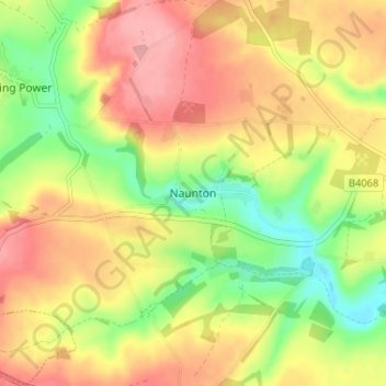 Topografische kaart Naunton, hoogte, reliëf