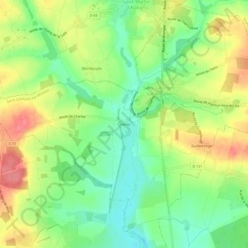 Topografische kaart Charlay, hoogte, reliëf