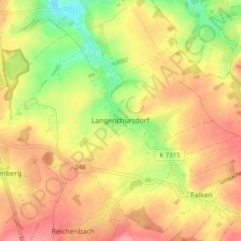 Topografische kaart Langenchursdorf, hoogte, reliëf