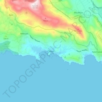 Topografische kaart Πάργα, hoogte, reliëf