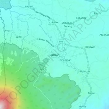 Topografische kaart Lucban, hoogte, reliëf