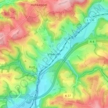 Topografische kaart Vilkerath, hoogte, reliëf