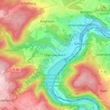 Topografische kaart Obermaubach, hoogte, reliëf