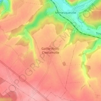 Topografische kaart Gaillardbois-Cressenville, hoogte, reliëf