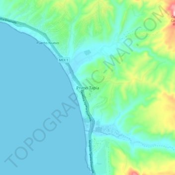 Topografische kaart Primo Tapia, hoogte, reliëf