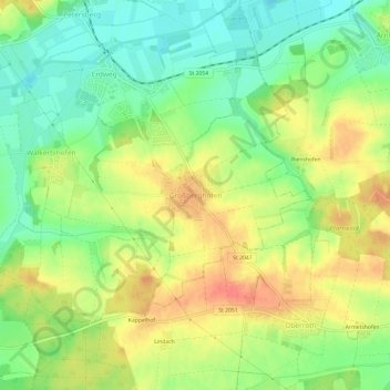 Topografische kaart Großberghofen, hoogte, reliëf
