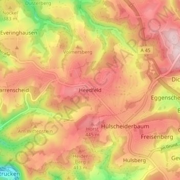Topografische kaart Heedfeld, hoogte, reliëf