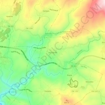 Topografische kaart São Cibrão, hoogte, reliëf