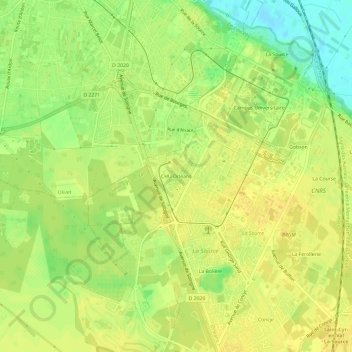 Topografische kaart CHU Orléans, hoogte, reliëf