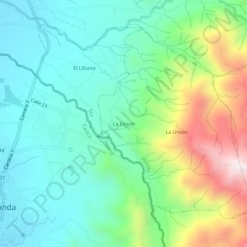 Topografische kaart La Union, hoogte, reliëf