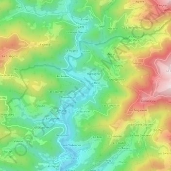 Topografische kaart Ploye, hoogte, reliëf