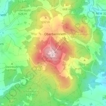 Topografische kaart Oberfahrenberg, hoogte, reliëf
