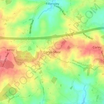 Topografische kaart Corley Moor, hoogte, reliëf