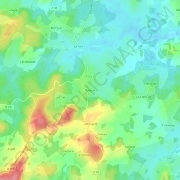 Topografische kaart Maureix, hoogte, reliëf