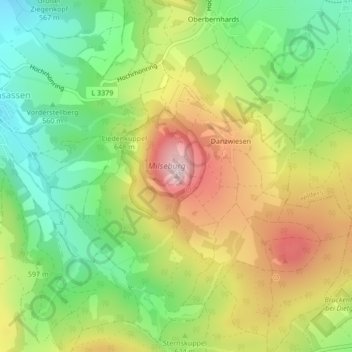 Topografische kaart Milseburg, hoogte, reliëf