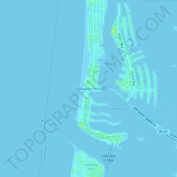 Topografische kaart Clearwater Beach, hoogte, reliëf