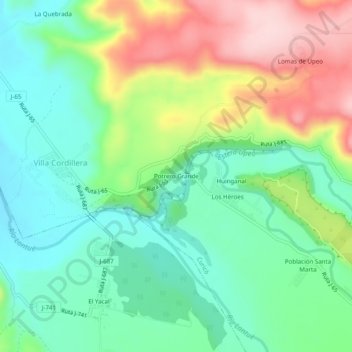 Topografische kaart Potrero Grande, hoogte, reliëf