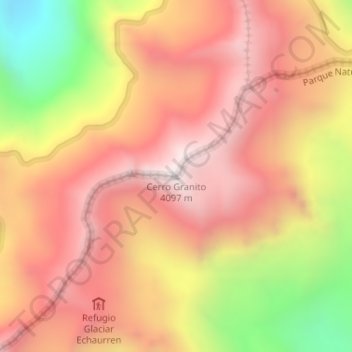 Topografische kaart Cerro Granito, hoogte, reliëf