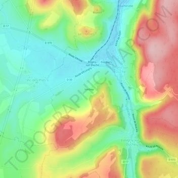 Topografische kaart Voichey, hoogte, reliëf