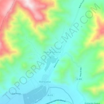 Topografische kaart Nueva Talcuna, hoogte, reliëf