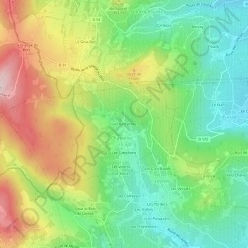 Topografische kaart Les Rochettes, hoogte, reliëf