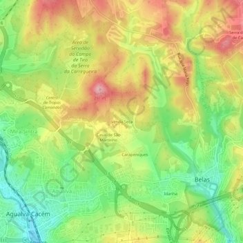 Topografische kaart Venda Seca, hoogte, reliëf