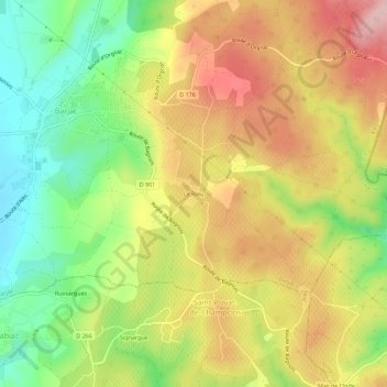 Topografische kaart Le Rieu, hoogte, reliëf