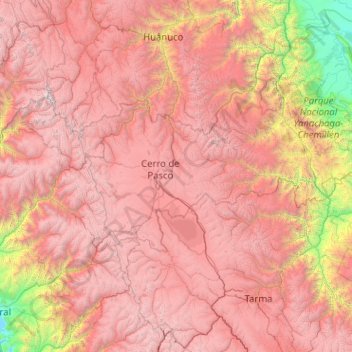 Topografische kaart Provincia de Pasco, hoogte, reliëf