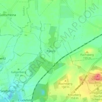 Topografische kaart Pönitz, hoogte, reliëf